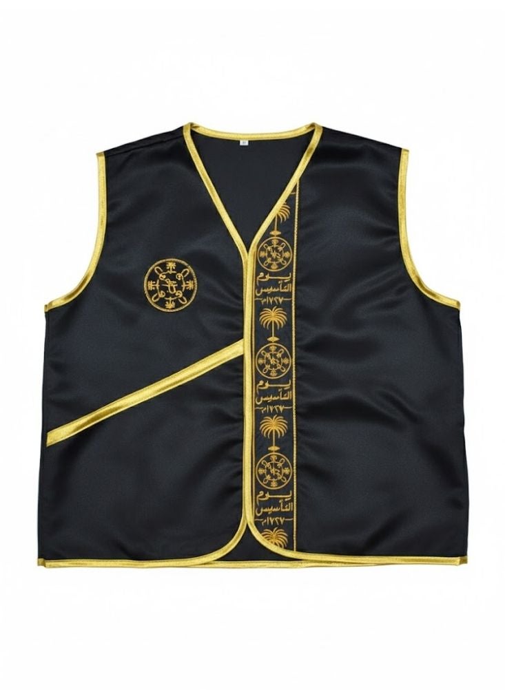 بريميم صدرية سعودية تقليدية سوداء وذهبية مزينة بتصميم الخط العربي - Image 1